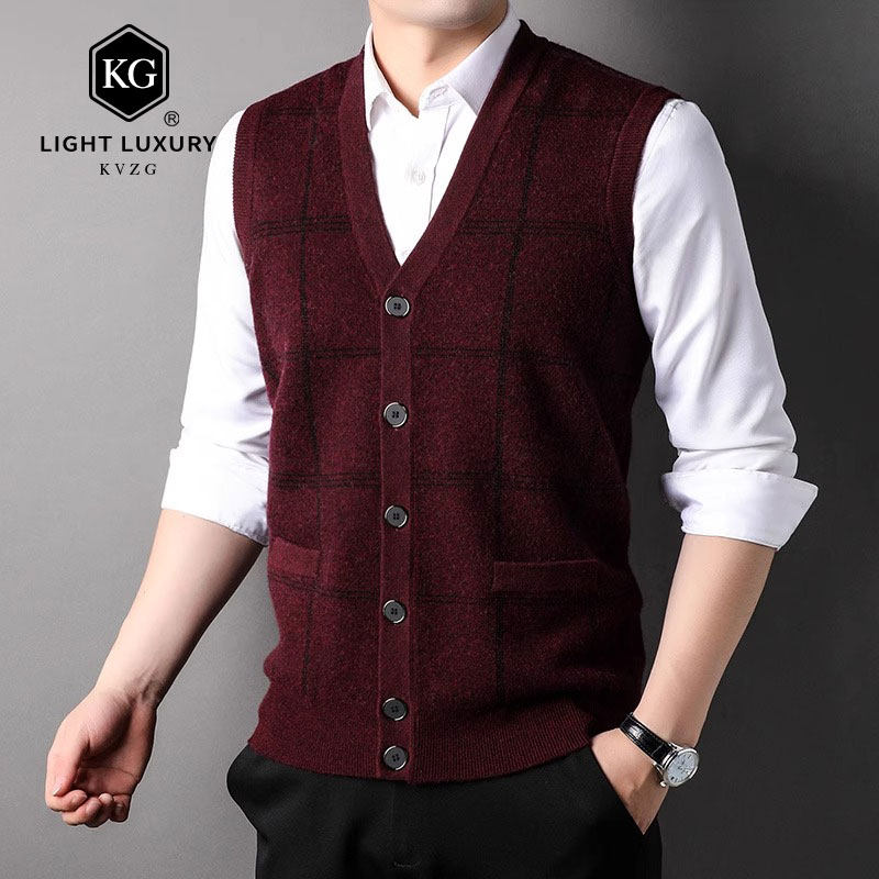 2025春季新款时尚轻奢中老年男背心毛衣针织衫开衫马甲外穿上衣