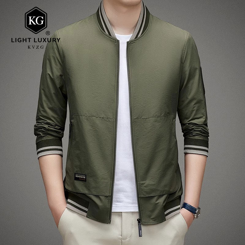 军绿色休闲夹克2025春季新款纯色棒球领茄克衫时尚百搭潮流外套