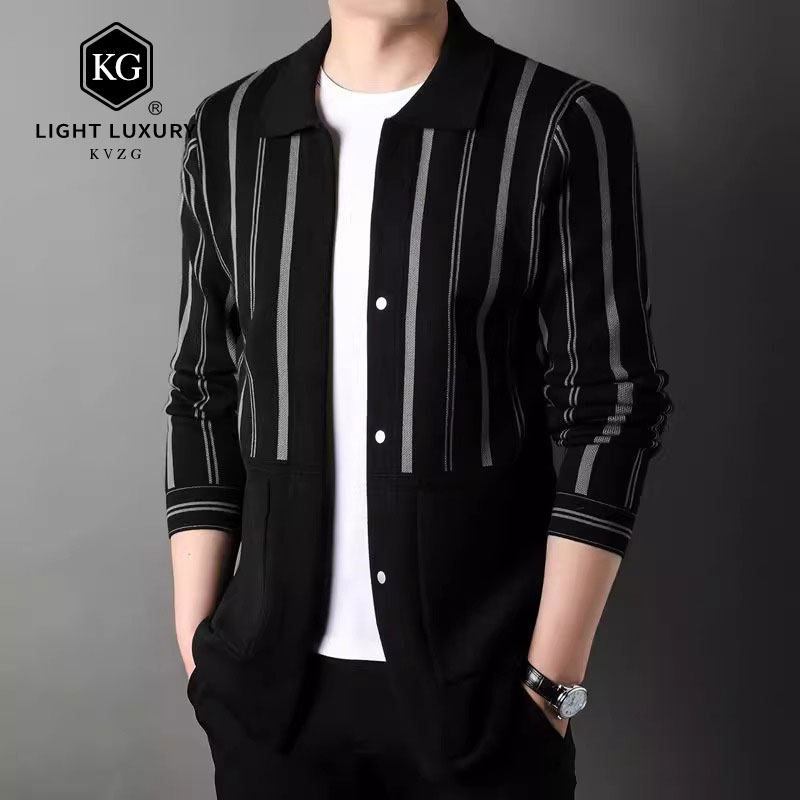 开衫外套男薄款2024新款中青年百搭纹设计感秋季针织男士夹克上衣