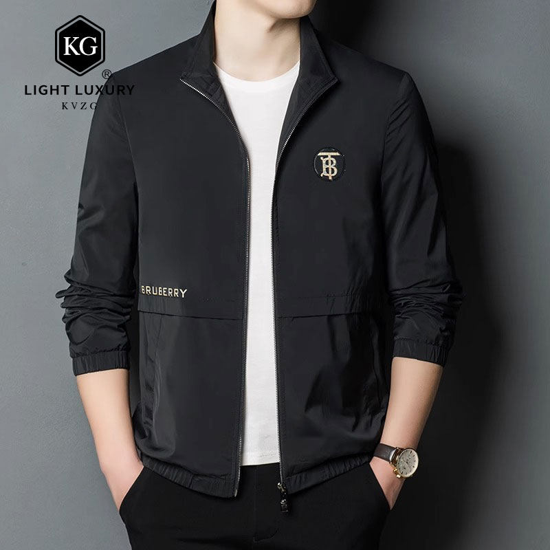 2025春季新款时尚轻奢夹克男薄款休闲百搭纯色立领时尚男装外套