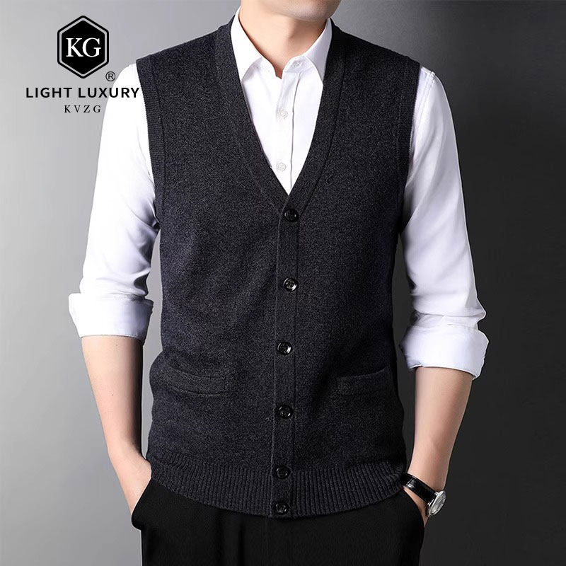2025春季新款中年男商务马甲无袖西装背心V领毛衣休闲针织开衫