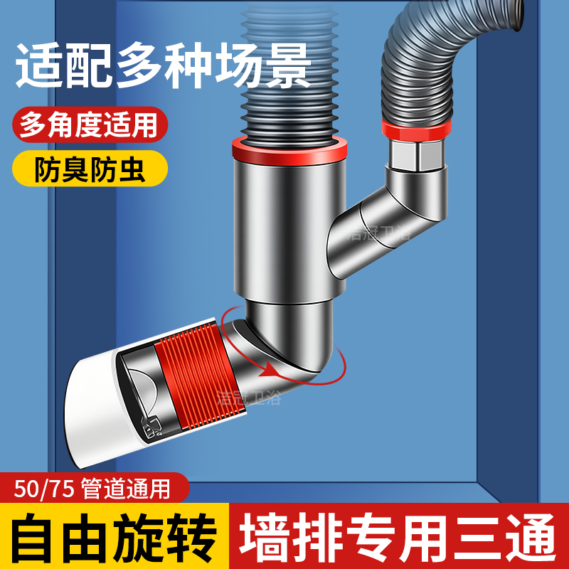 洗衣机下水管斜接地漏接头防臭