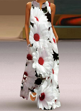 Sleeveless V-neck printed dress for women无袖v领印花连衣裙女