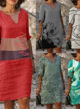 Printed Fashion Loose Size Dress  女士印花时尚宽松大码连衣裙