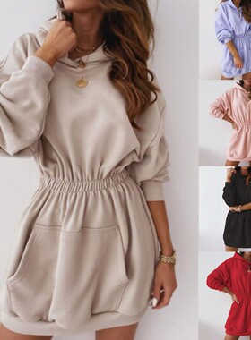 Hooded Long Sleeve Sweater Women's Dress女士连帽长袖卫衣裙