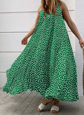 Floral print sexy sleeveless long dress 花卉印花无袖连衣裙女