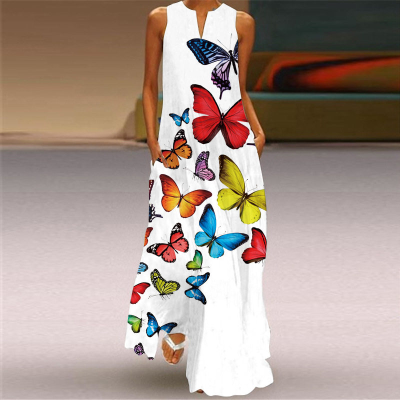 Sleeveless V-neck printed dress for women无袖v领印花连衣裙女