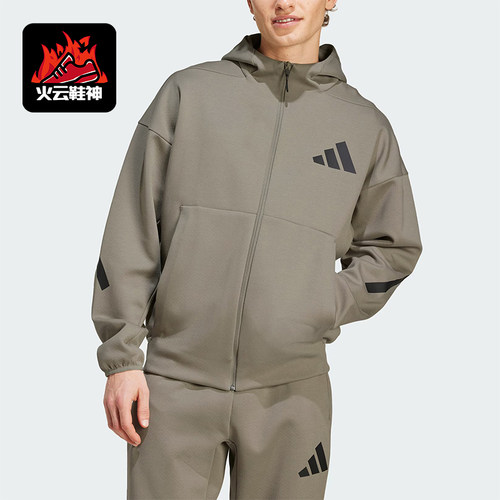 阿迪达斯男士连帽宽松短款外套