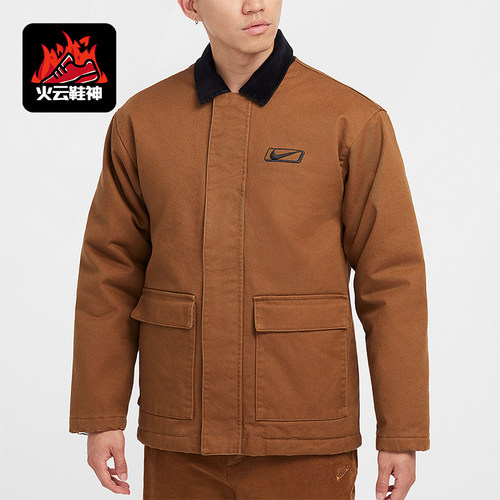 耐克男士工装翻领运动保暖棉服