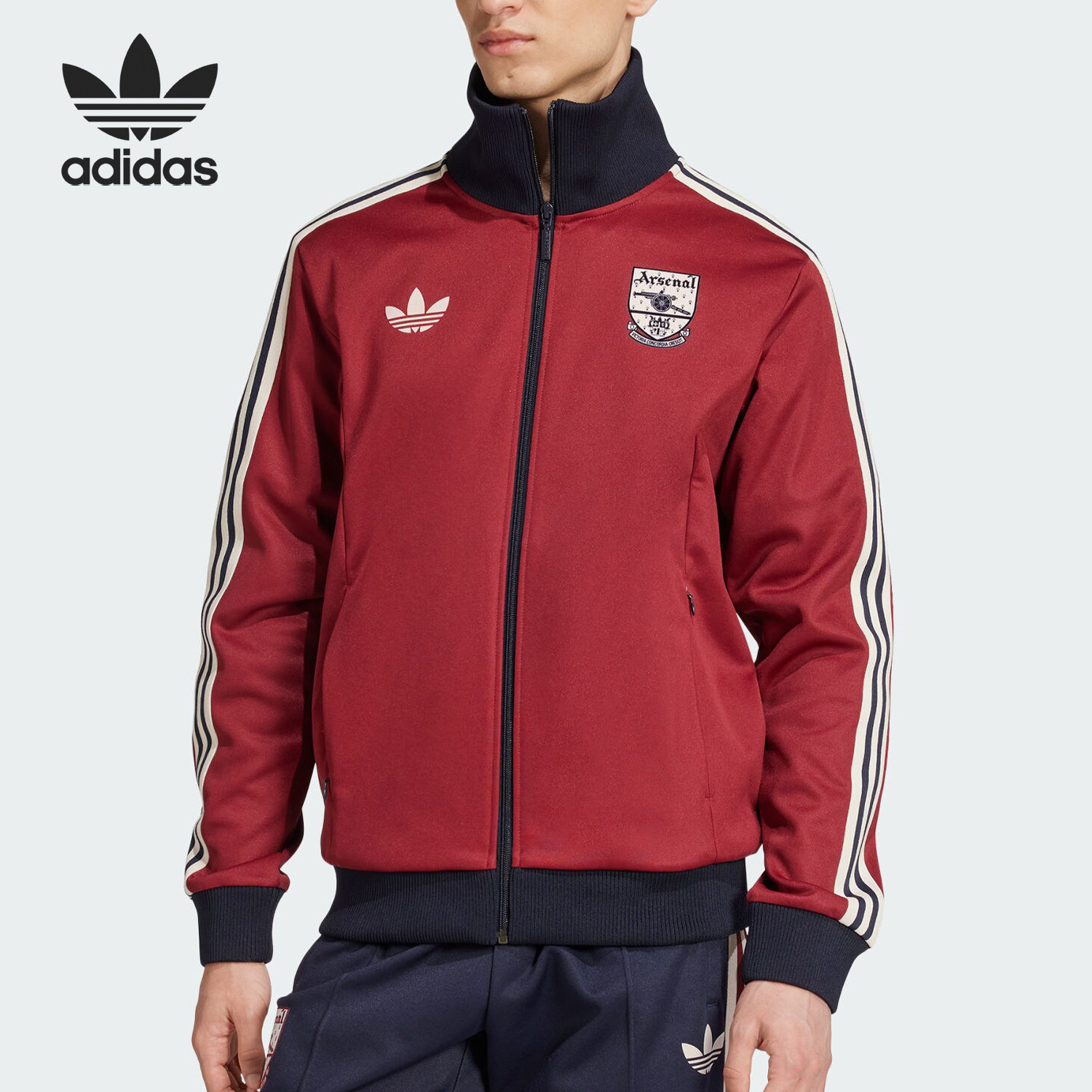 Adidas/阿迪达斯正品三叶草男士立领针织宽松拼接外套IY0054 - 实物图