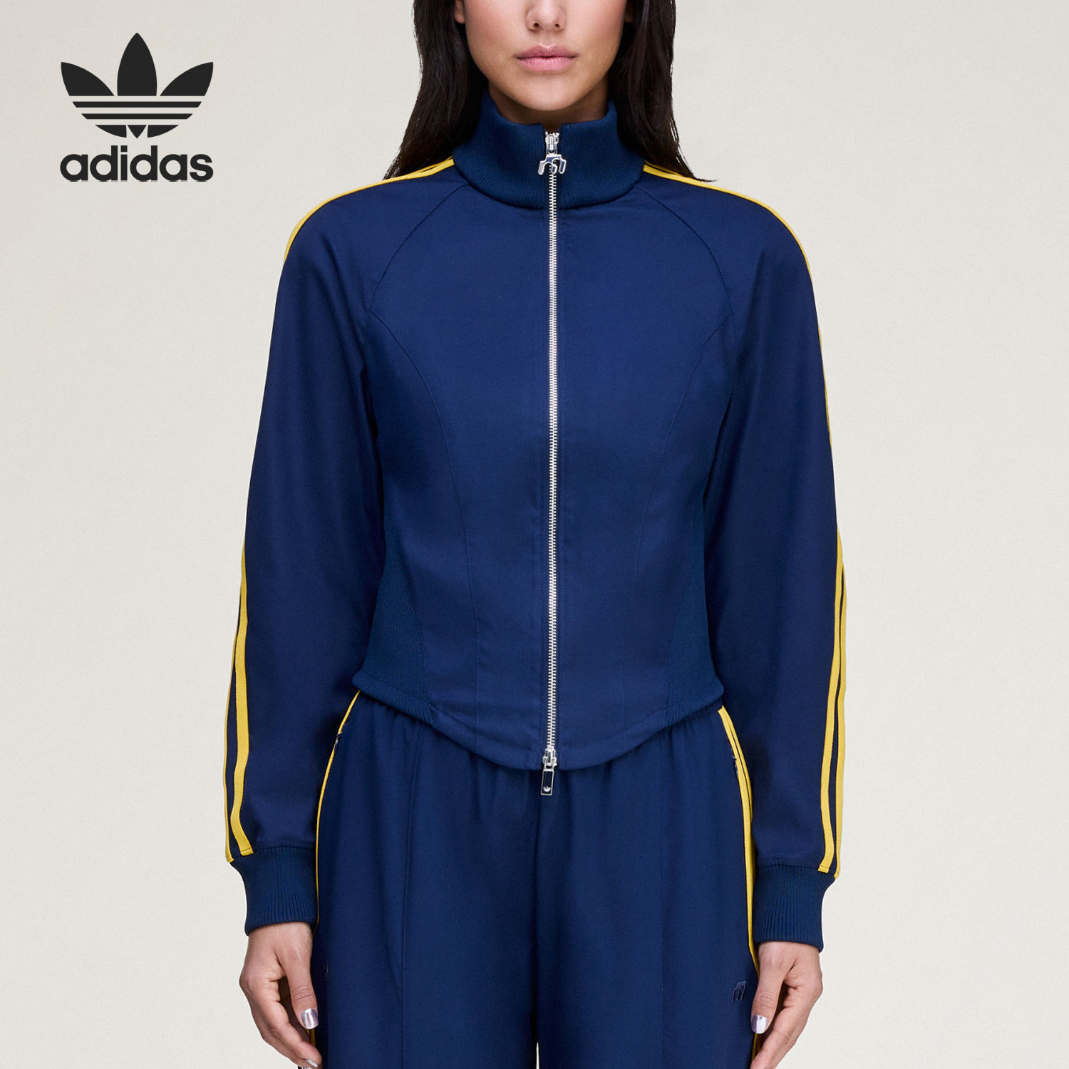 Adidas/阿迪达斯正品三叶草新款女蓝黄色经典出行夹克外套KD1485
