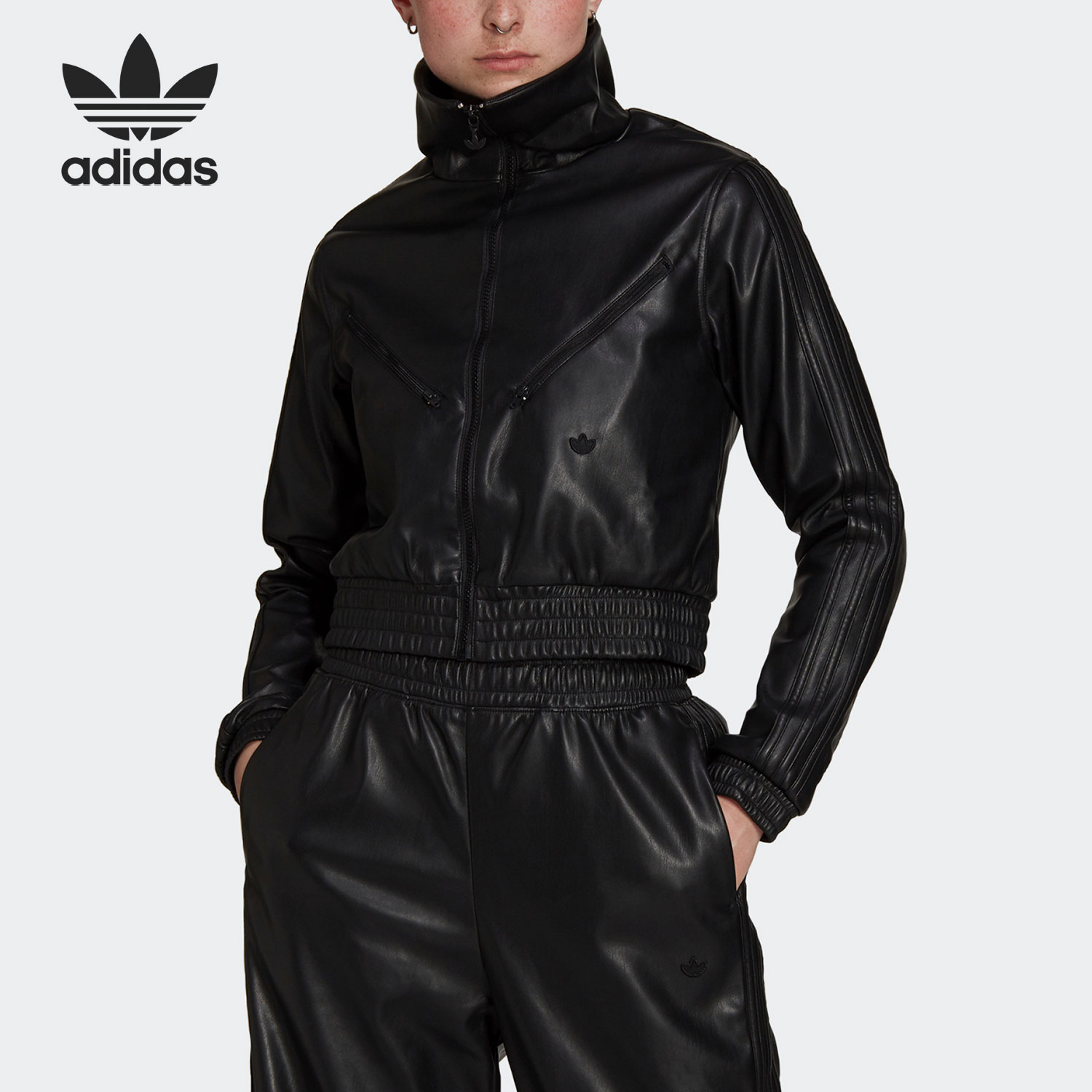 阿迪达斯女子皮革夹克外套