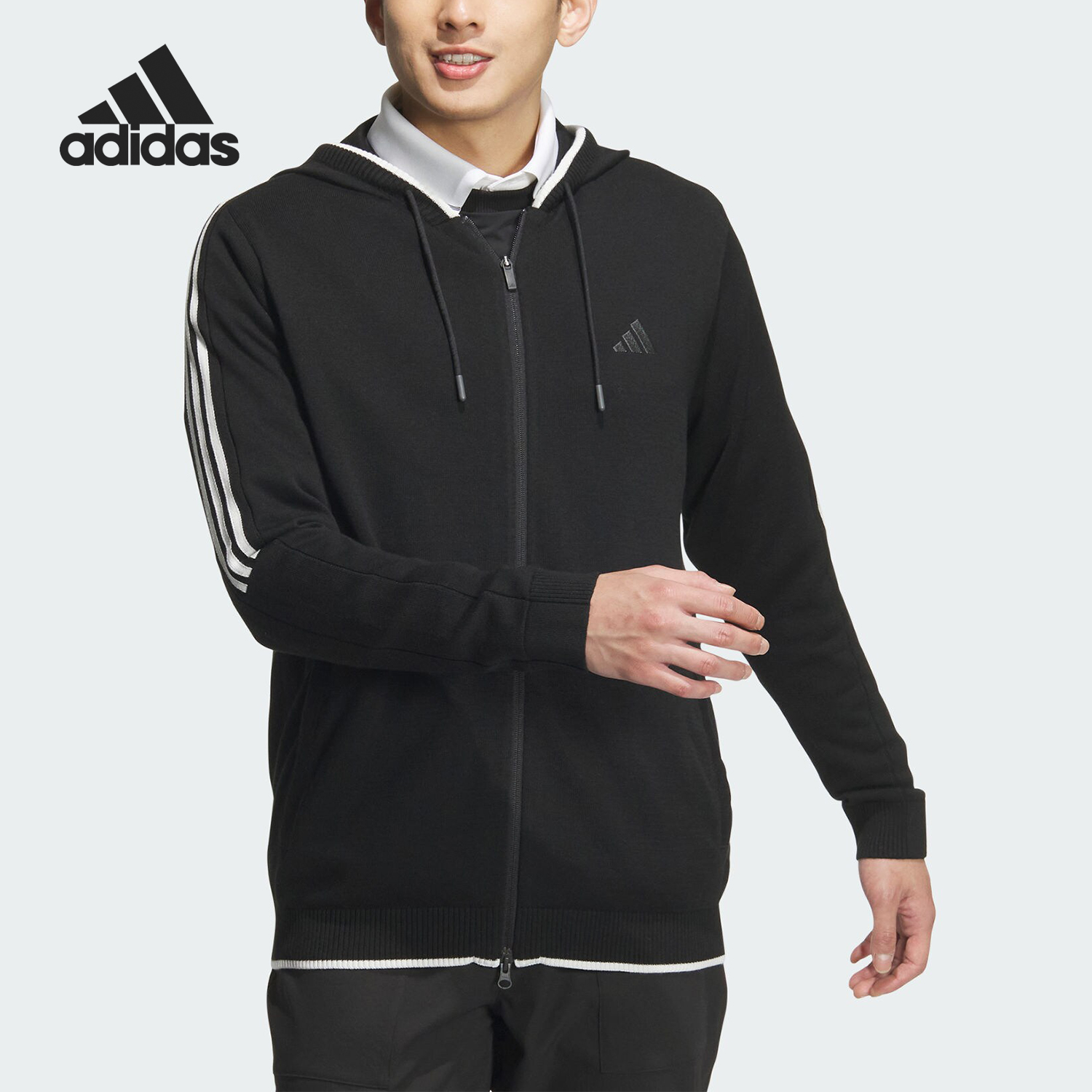 阿迪达斯男士连帽条纹休闲外套