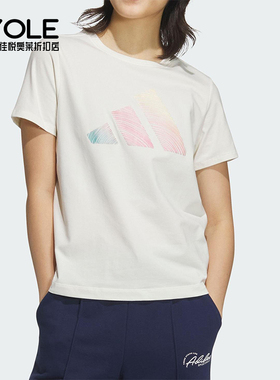 Adidas/阿迪达斯正品2025女士运动休闲透气经典针织渐变T恤JL6284