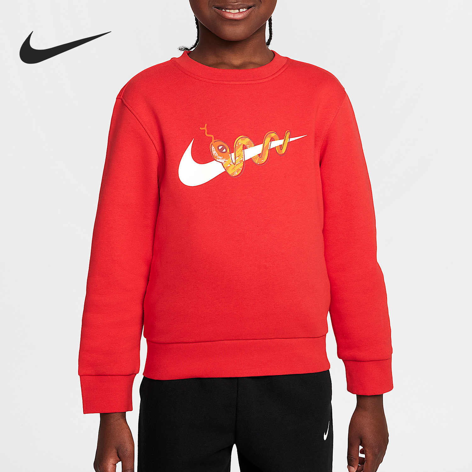 耐克小童加绒圆领保暖印花卫衣