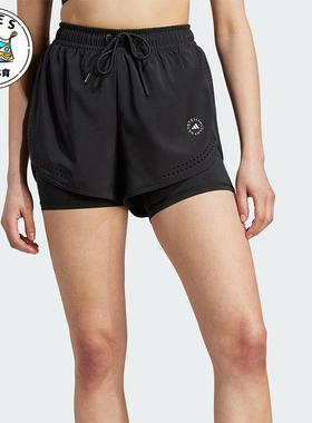 Adidas/阿迪达斯正品夏季女士系带经典弹力二合一休闲短裤IB6824