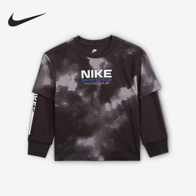 Nike/耐克正品2025小童圆领时尚印花假两件运动长袖IO2759-070