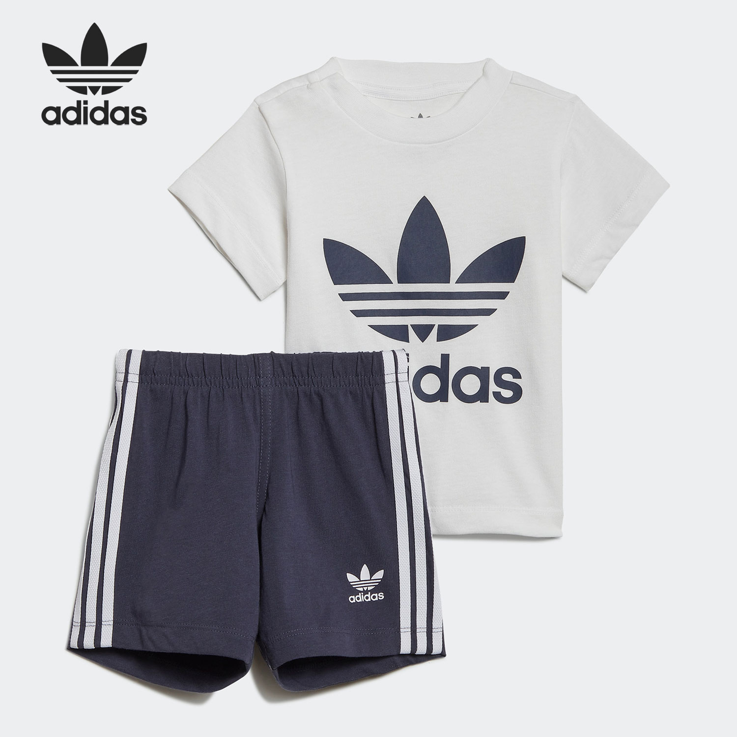 Adidas/阿迪达斯正品三叶草夏季新款男女婴童运动短袖套装 HE4655