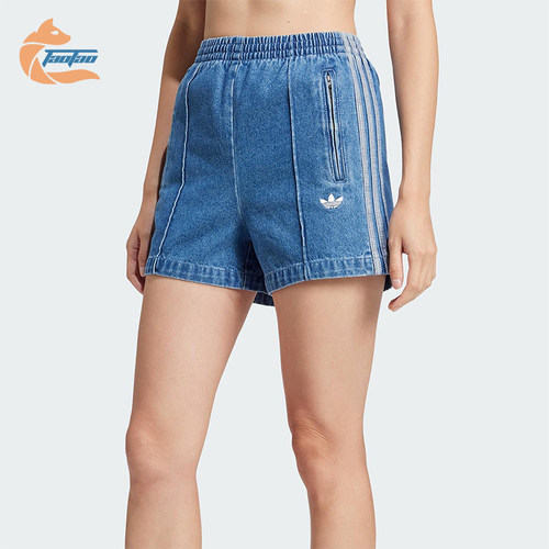 Adidas/阿迪达斯正品三叶草女士透气运动三条纹牛仔短裤JD2562