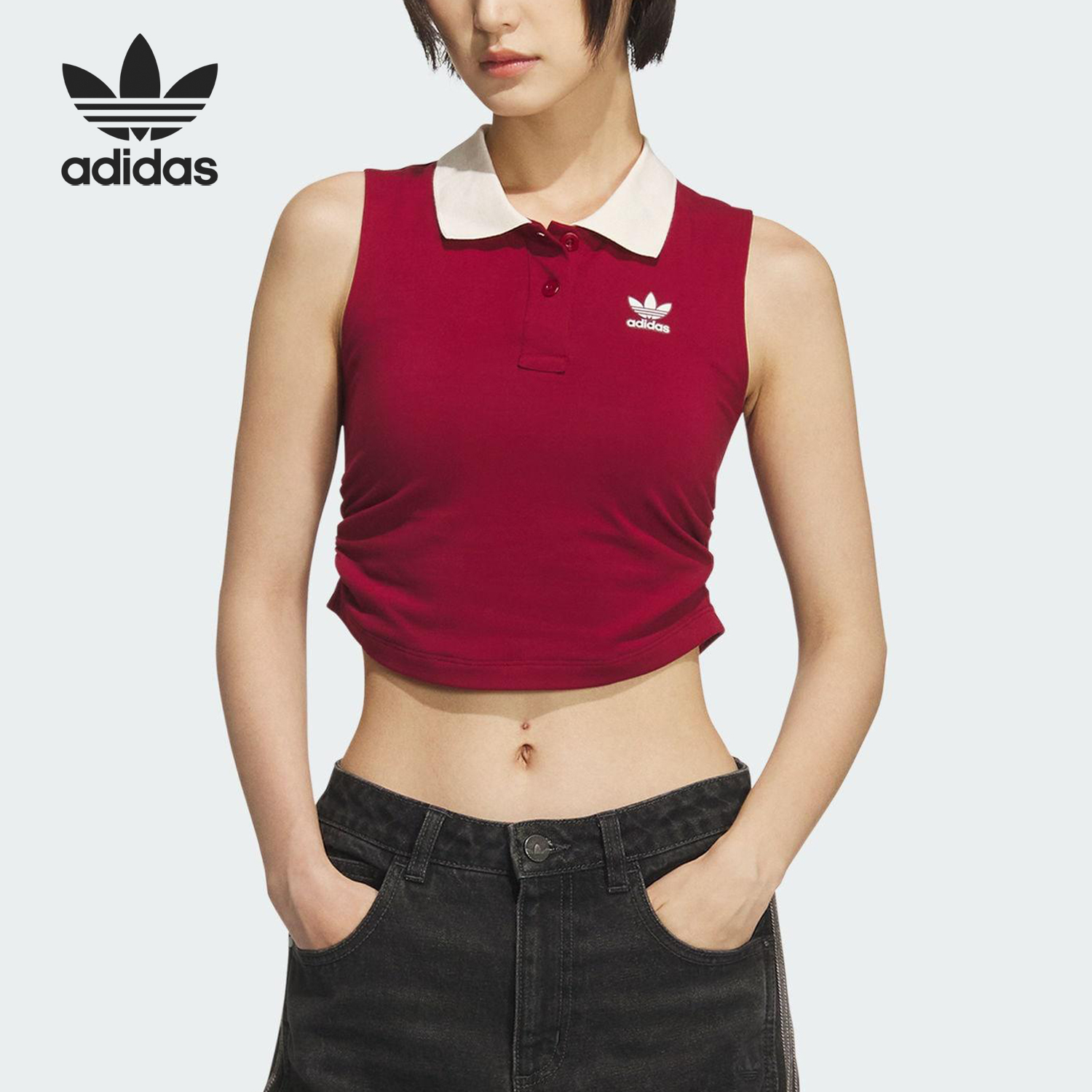 Adidas/阿迪达斯正品三叶草女士修身针织圆领透气背心KF4242
