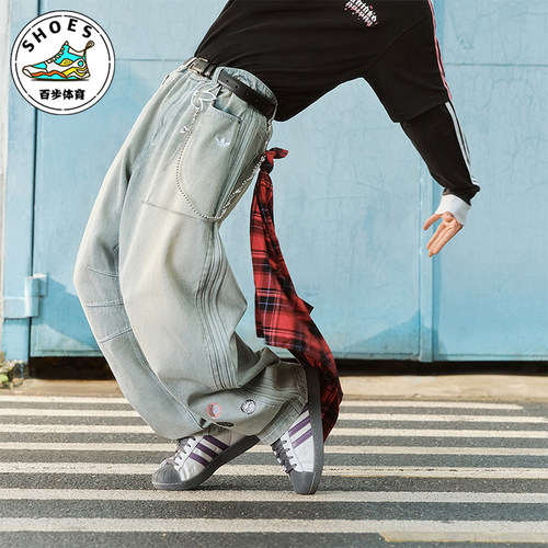 Adidas/阿迪达斯正品三叶草男士时尚经典运动弯刀牛仔长裤KT6366