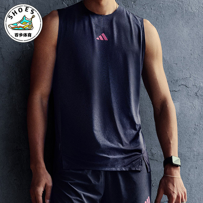 Adidas/阿迪达斯正品2026男士透气跑步侧开叉运动背心T恤KR5093