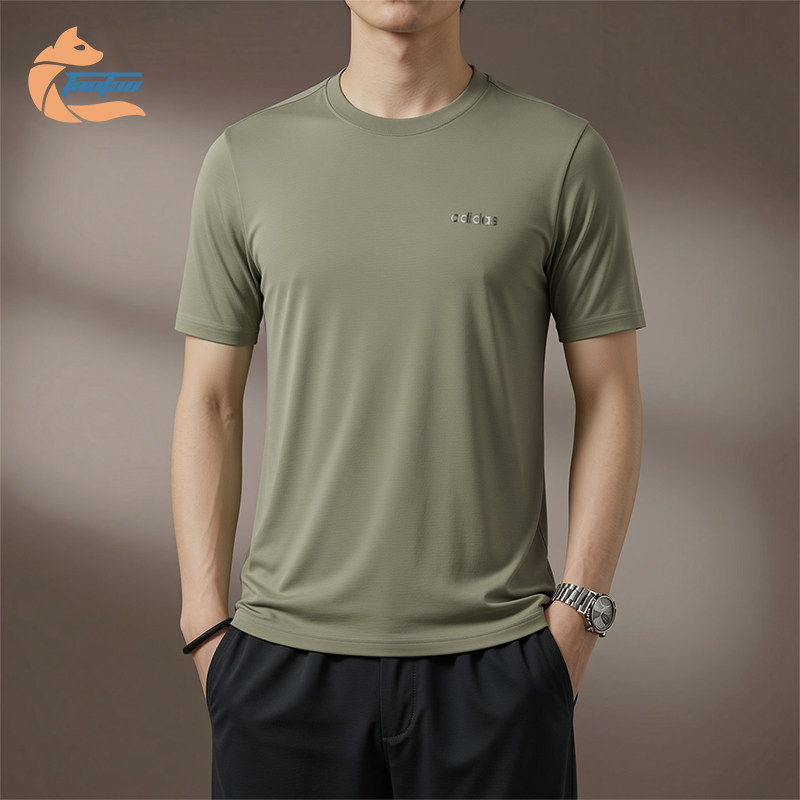 Adidas/阿迪达斯正品圆领宽松风男橄榄绿经典短袖休闲T恤KQ5316 - 实物图