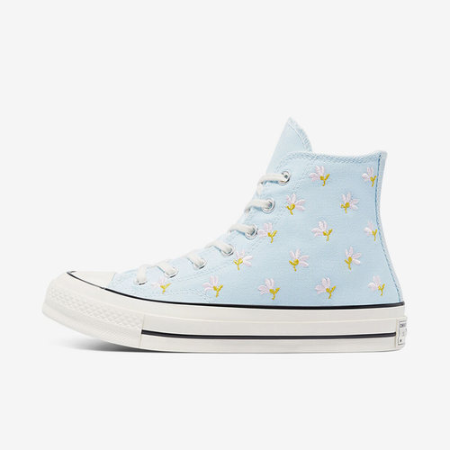Converse匡威 时尚奶蓝色刺绣小花高帮帆布鞋男女鞋板鞋 570917C