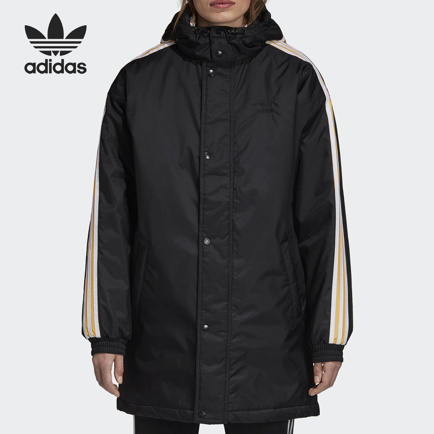 Adidas/阿迪达斯正品三叶草女子复古可拆连帽保暖棉服外套DH4567