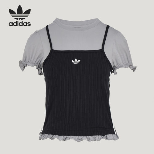 Adidas/阿迪达斯正品三叶草女士经典花边下摆短袖T恤KY3299