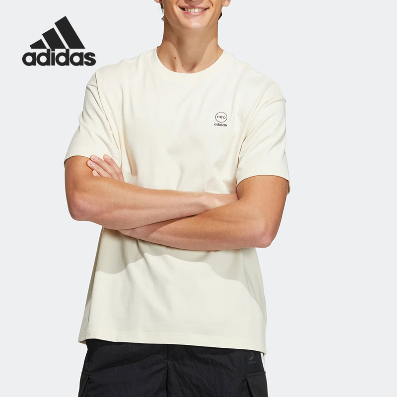 Adidas/阿迪达斯正品男女同款背面字母印花休闲圆领T恤HM2026