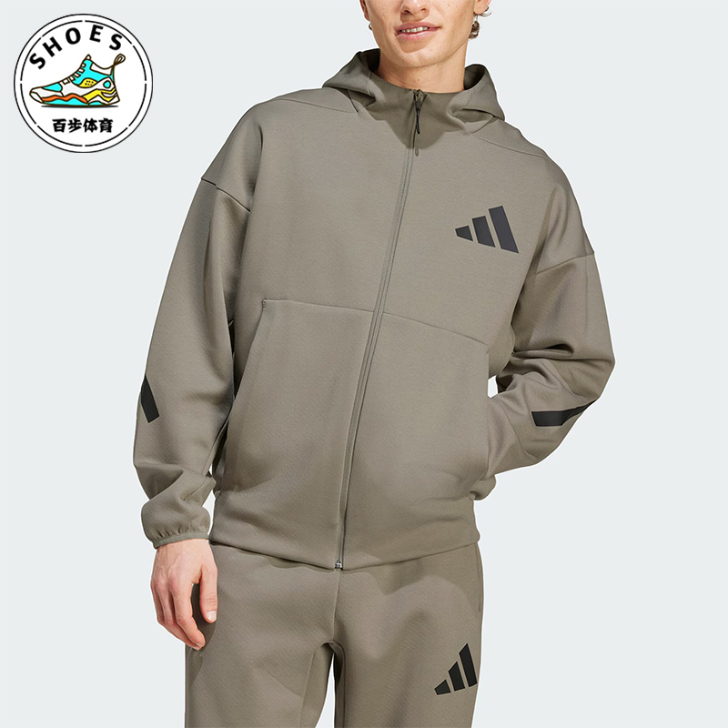 阿迪达斯男士连帽宽松短款外套