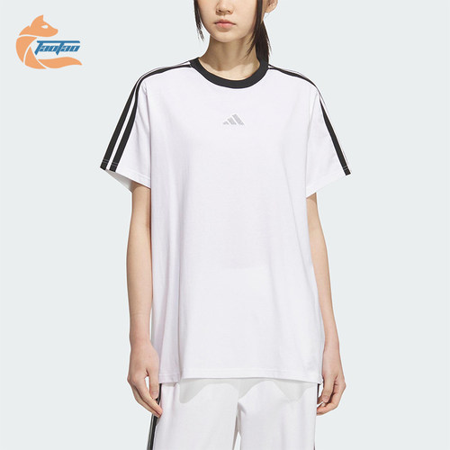 Adidas/阿迪达斯正品2025夏季款女士套头针织透气宽松短袖KB7759