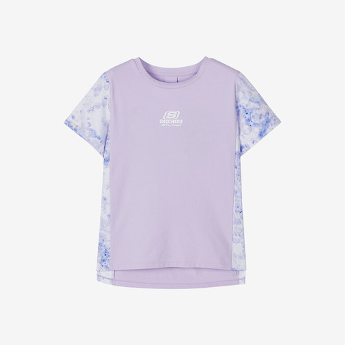 斯凯奇儿童圆领拼接印花短袖