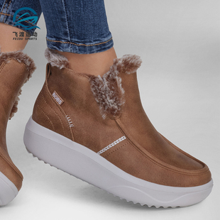 女士耐磨复古高帮保暖耐穿靴子 防滑运动新款 Skechers 斯凯奇正品