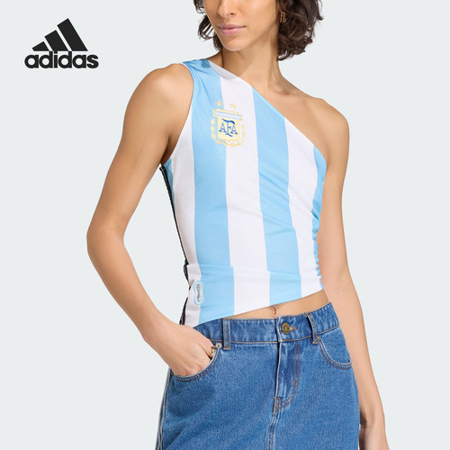 Adidas/阿迪达斯正品三叶草新款女浅蓝白色经典修身背心KE2295