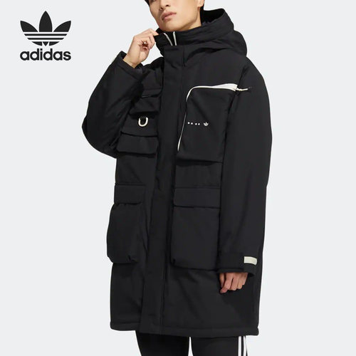 Adidas/阿迪达斯正品三叶草男子运动中长款连帽棉服HS9459