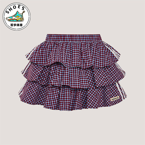 Adidas/阿迪达斯正品三叶草女士运动时尚潮流格子复古短裙KU9399