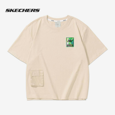 Skechers/斯凯奇正品春季女子印花圆领口袋运动T恤L121W028