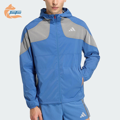 Adidas/阿迪达斯正品2025冬季款男士运动连帽拼接跑步外套KB1492