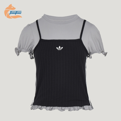 Adidas/阿迪达斯正品三叶草女士时尚经典花边下摆短袖T恤KY3299