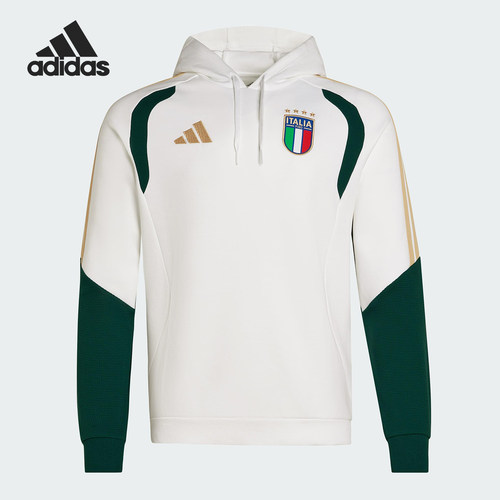 Adidas/阿迪达斯正品TIRO新款男米白绿色经典足球连帽卫衣JZ9364