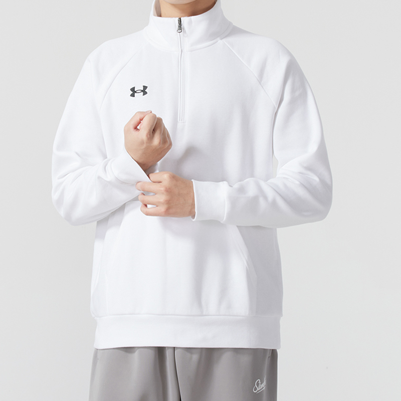 UA/安德玛正品2025新款男子简约半拉链立领卫衣套头衫1386016-100