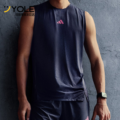 Adidas/阿迪达斯正品2026男士透气跑步侧开叉运动背心T恤KR5093