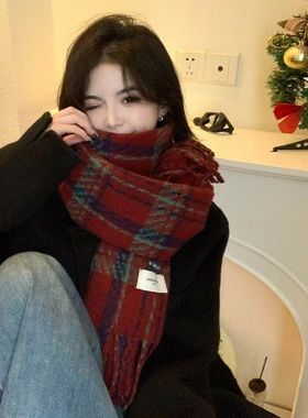 高级感圣诞围巾女冬季2025新款仿羊绒红色披肩女生保暖围脖