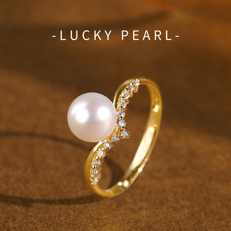 海水珍珠戒指118K金V形钻石