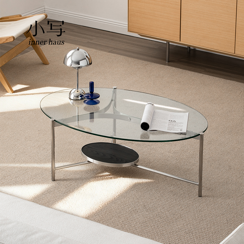 小写椭圆形客厅家用玻璃茶几