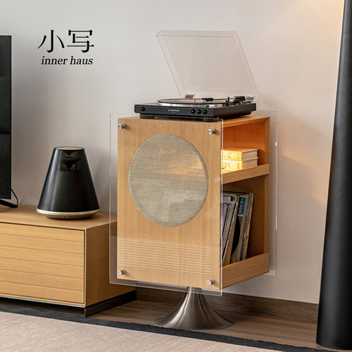 小写inner实木旋转边几北欧日式沙发侧边柜黑胶唱片收纳柜音响柜