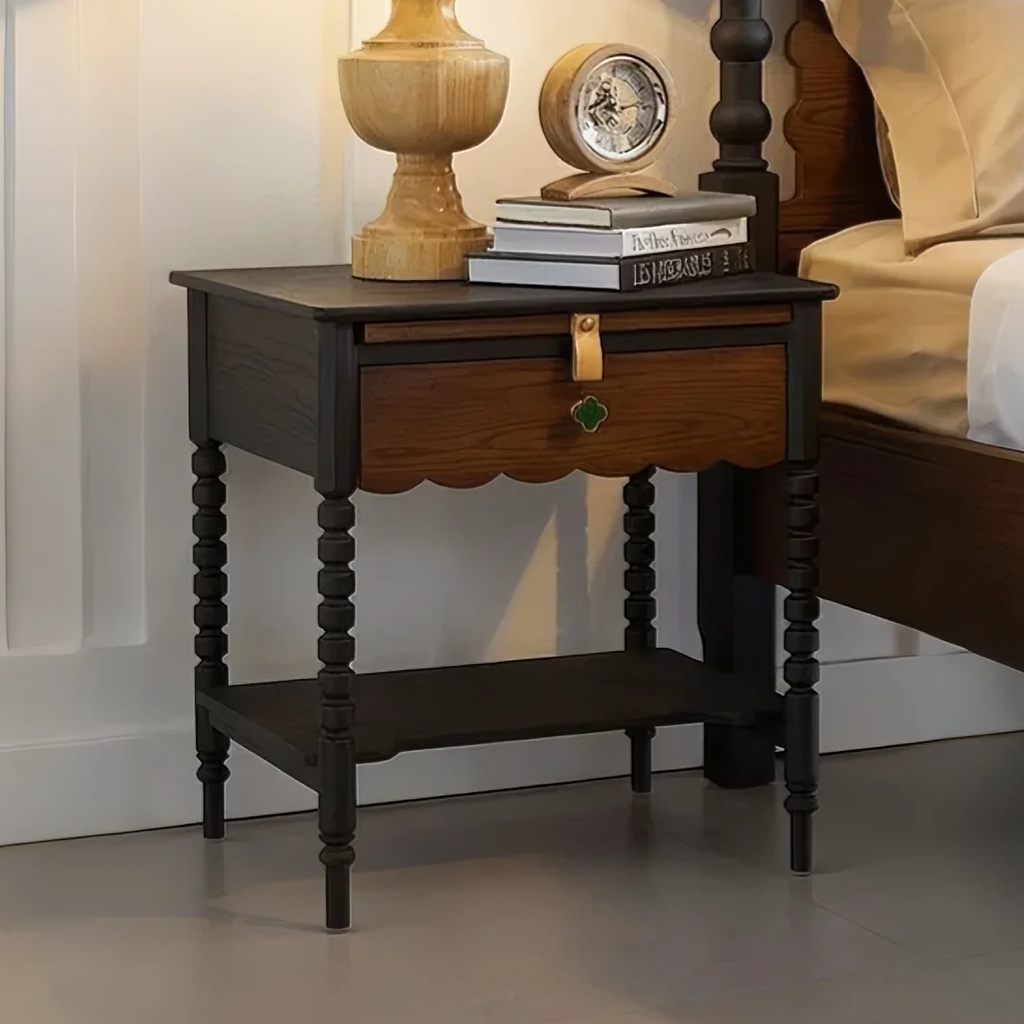 法式复古客厅边几沙发角几美式实木床头柜全实木北美红橡木