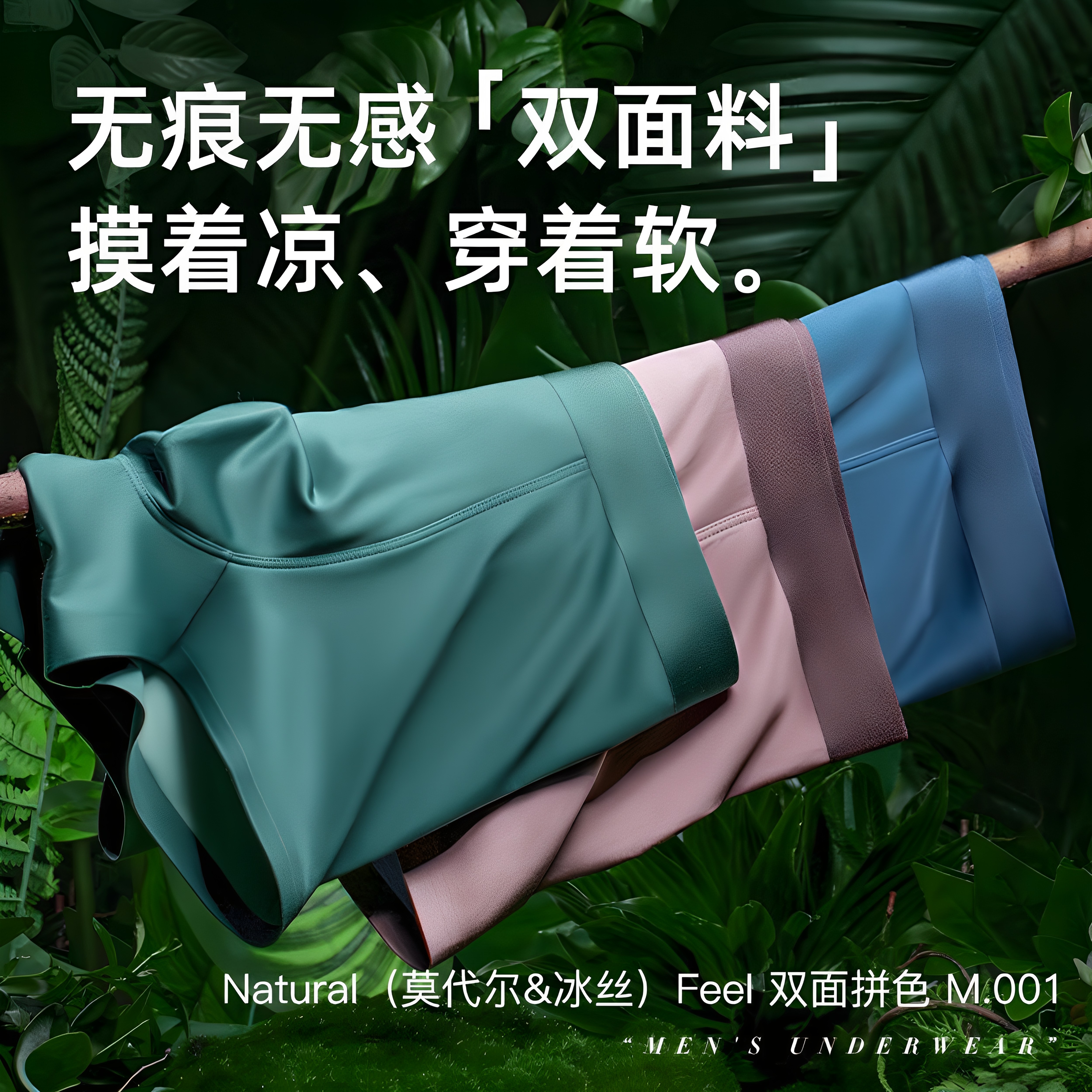 浙锦同款工艺四角男100支莫代尔桑蚕丝双面无痕平角高端面料内裤